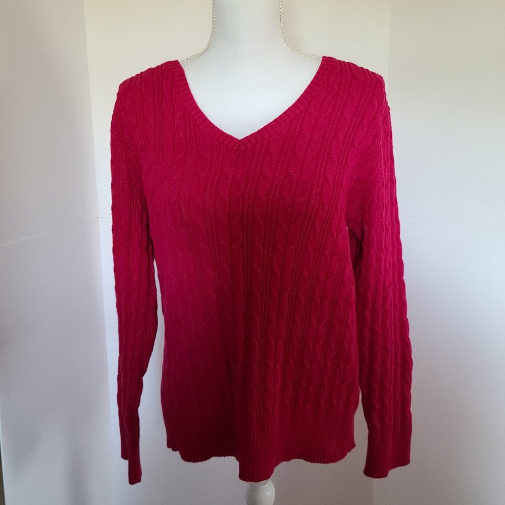 ST. JOHN'S BAY FUSCHIA  V-NECK SOFT COMFY CABLE KNIT SWEATER PXXL